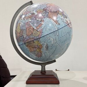 Colorful World Globe on Wooden Base